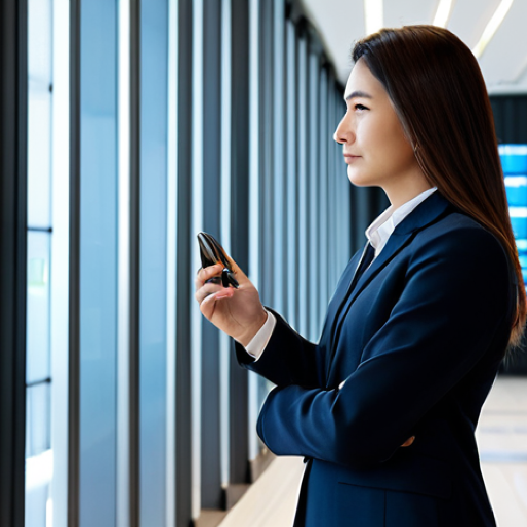 A professional female engineer in a modest business suit, standing in a sleek, modern smart building lobby. The scene subtly showcases integrated fire safety technology, with glowing wall panels displaying real-time data from IoT sensors monitoring environmental factors. The focus is on the building's advanced, interconnected safety infrastructure. The atmosphere is calm and secure, emphasizing proactive prevention. safe for work, appropriate content, fully clothed, professional, perfect anatomy, correct proportions, natural pose, well-formed hands, proper finger count, natural body proportions, high quality, sophisticated architecture.