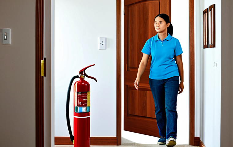 Fire Safety Awareness in a Home**
* **Subject:** A family in a modest, well-lit home, practicing a fire drill. Parents are guiding children towards a clearly marked exit. A smoke detector is visible in the background.
* **Clothing:** Family members are fully clothed in everyday, appropriate attire.
* **Environment:** Interior of a clean, tidy home with visible safety features like a fire extinguisher and escape plan posted on the wall.
* **Modifiers:** Safe for work, appropriate content, family-friendly, fully clothed, perfect anatomy, natural proportions, educational illustration.
**