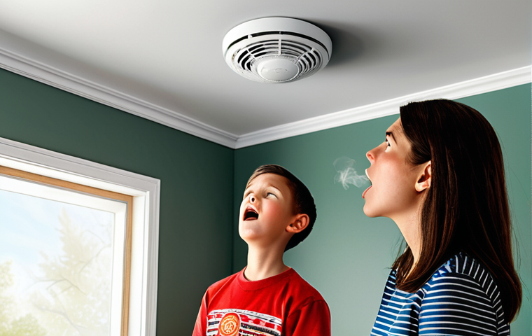 Smoke Detector Importance**
"A family-friendly illustration showcasing a smoke detector installed in a modest home, emitting a bright light and sounding an alarm, fully clothed family members reacting calmly. Safe for work, appropriate content, perfect anatomy, natural proportions, demonstrating fire safety awareness, professional illustration, high quality."
**