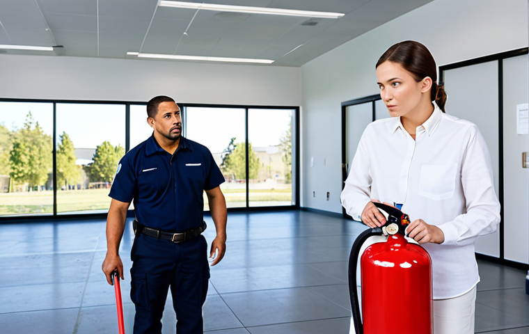 화재안전관리기술자의 주요 직무 분석 및 개선 - ** A fire safety inspector in appropriate work attire examining a sprinkler system in a modern offic... 화재안전관리기술자의 주요 직무 분석 및 개선 - ** A fire safety inspector in appropriate work attire examining a sprinkler system in a modern offic...