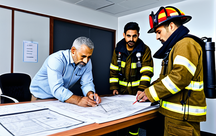 화재안전관리 실무에서의 팀워크 사례 - **Image:** A diverse team of fire safety professionals (men and women) in appropriate attire, partic... 화재안전관리 실무에서의 팀워크 사례 - **Image:** A diverse team of fire safety professionals (men and women) in appropriate attire, partic...