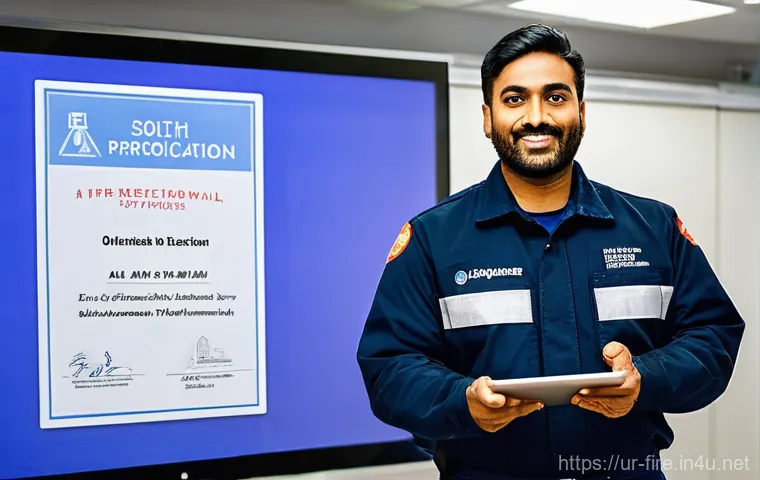 화재안전관리기술자 면허 유지 요건 - **Prompt 1: The Expert and Their Knowledge**
"A confident and professional male fire safety tech...