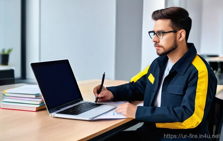 화재안전관리기술자의 자격증 시험 합격률 - **Prompt 1: Focused Fire Safety Exam Preparation**
"A young adult, either male or female, with a...