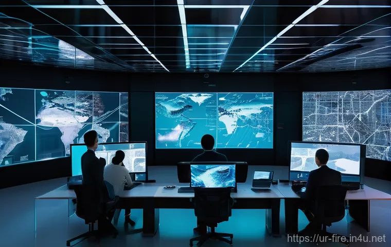 화재안전관리 실무와 관련된 최신 기술 동향 - **Prompt:** "A pristine, futuristic control room, bathed in soft, diffused light. A large, transpare...