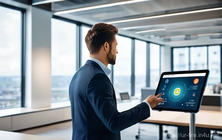 화재안전관리 실무와 관련된 최신 기술 동향 - **Prompt:** "A pristine, futuristic control room, bathed in soft, diffused light. A large, transpare...