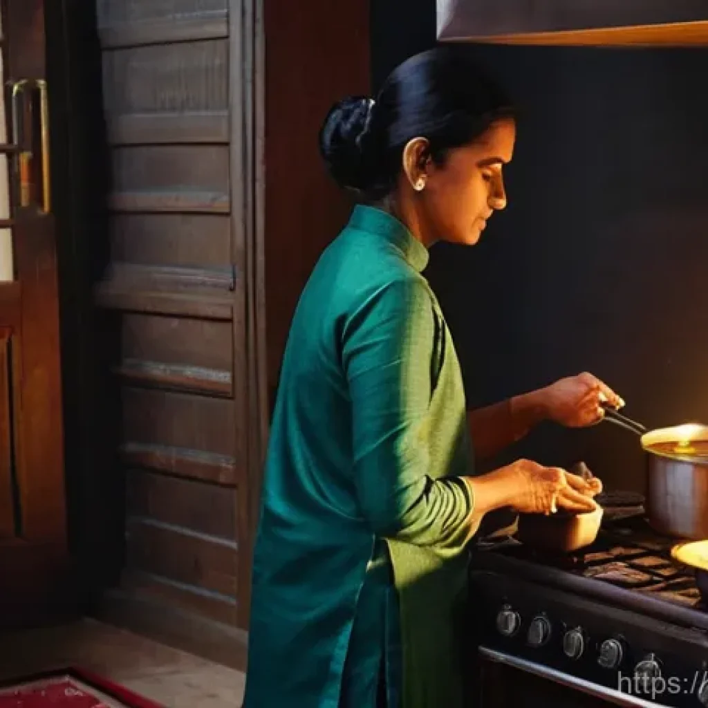 화재안전관리 실무에서의 문제 해결 방법 - **Prompt:** A serene, well-lit kitchen in a traditional South Asian home. A responsible adult, weari...
