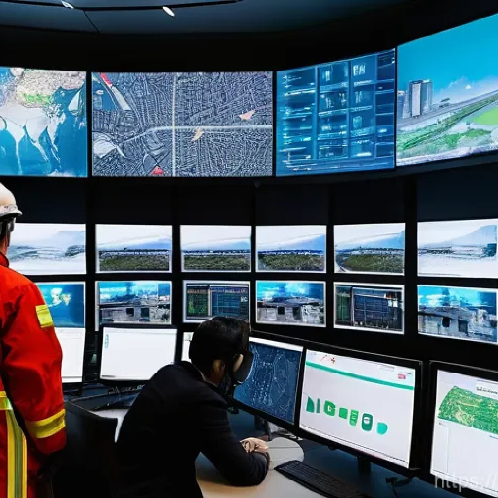 화재안전관리 기술자의 해외 취업 가능성 - **Prompt:** A highly advanced fire safety engineering control room bustling with activity. In the fo...