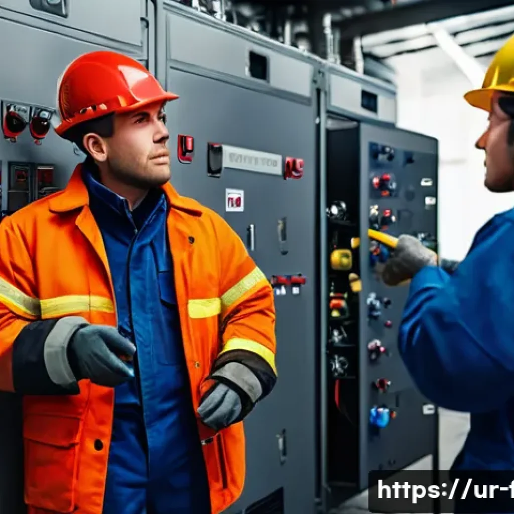 화재안전관리 실무 현장 스토리 공유 - **Prompt 1: "A group of factory workers in safety helmets and work overalls reacting to a small, con...